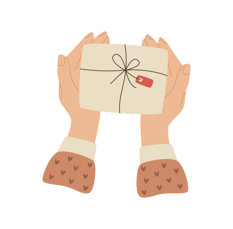 illustration de deux mains qui offre une carte/ un cadeau